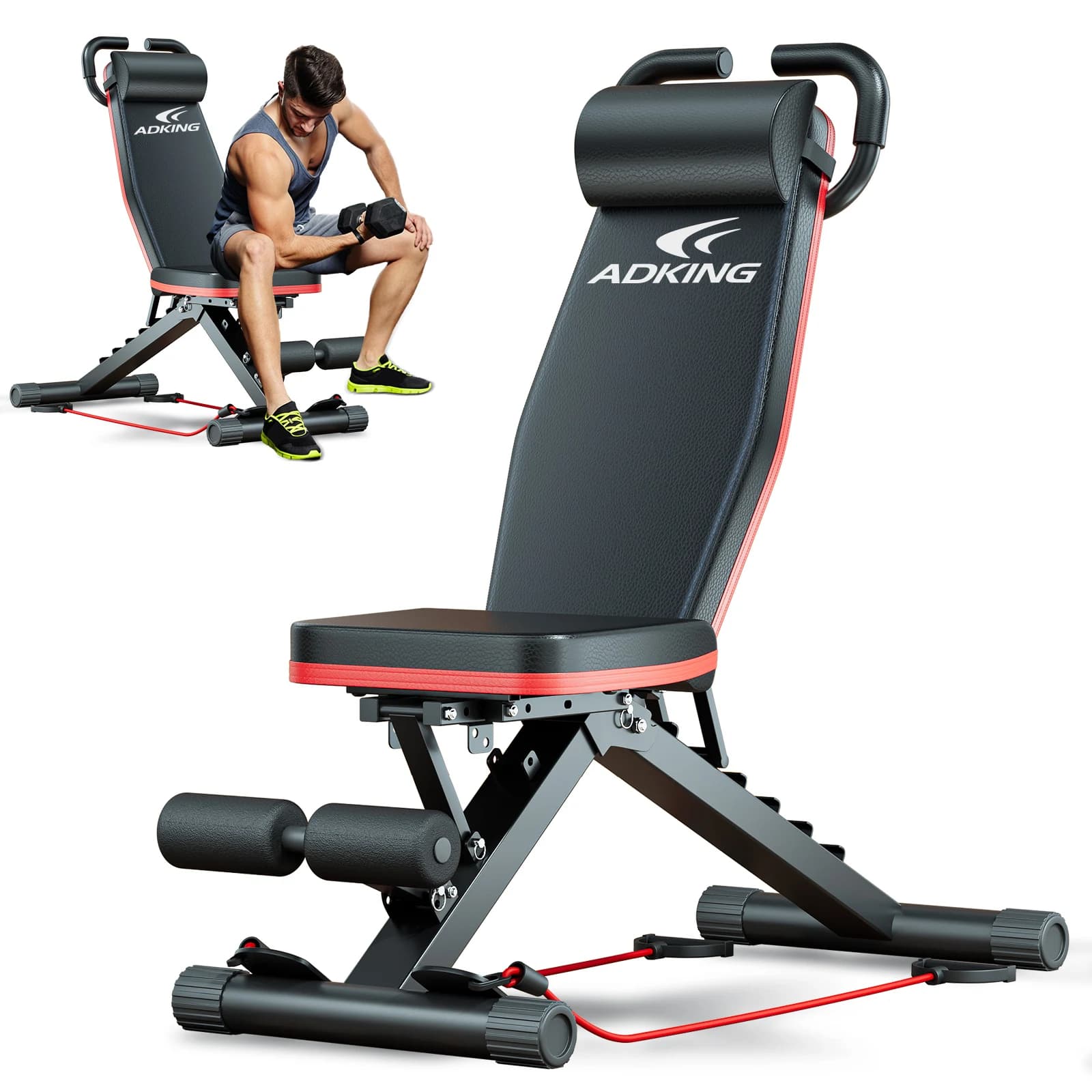 Panca weight bench with folding handlebars 14 in 1 Fitness equipment for sit-up assistance of 1000 pounds 6 adjustable for full body training