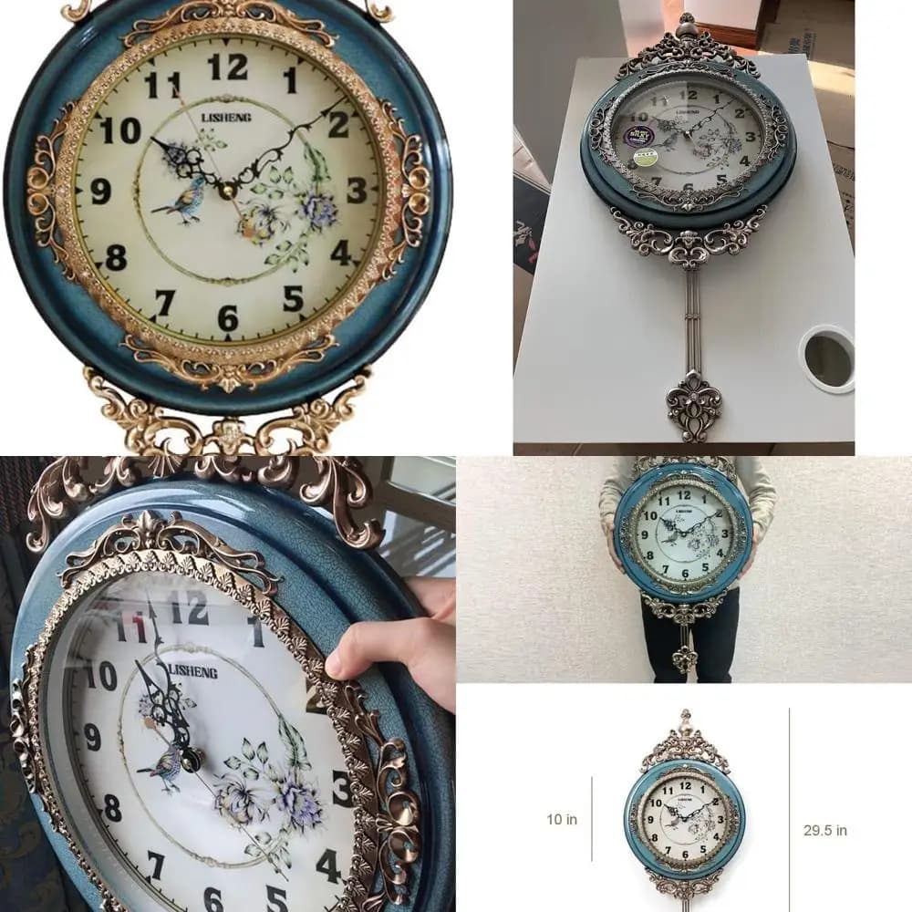 Elegante Orologio a Pendolo Blu Fatto a Mano, Decorazione Tradizionale con Pendolo Oscillante, 29,5 per Casa o Ufficio