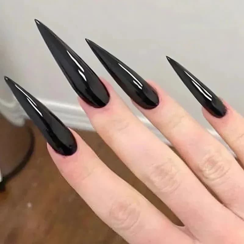 24 Pieces Nail Art False Black Nails Extra Long Print on Nails Adhesive Nail Tips with glue 2025 Solid Color Artificial Brooch Nails