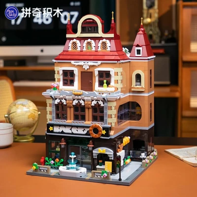 Pantasy European Bakery Assembly Building Blocks Large Street Scene Toy Model Kawaii Desktop Ornaments Children's Holiday Gift