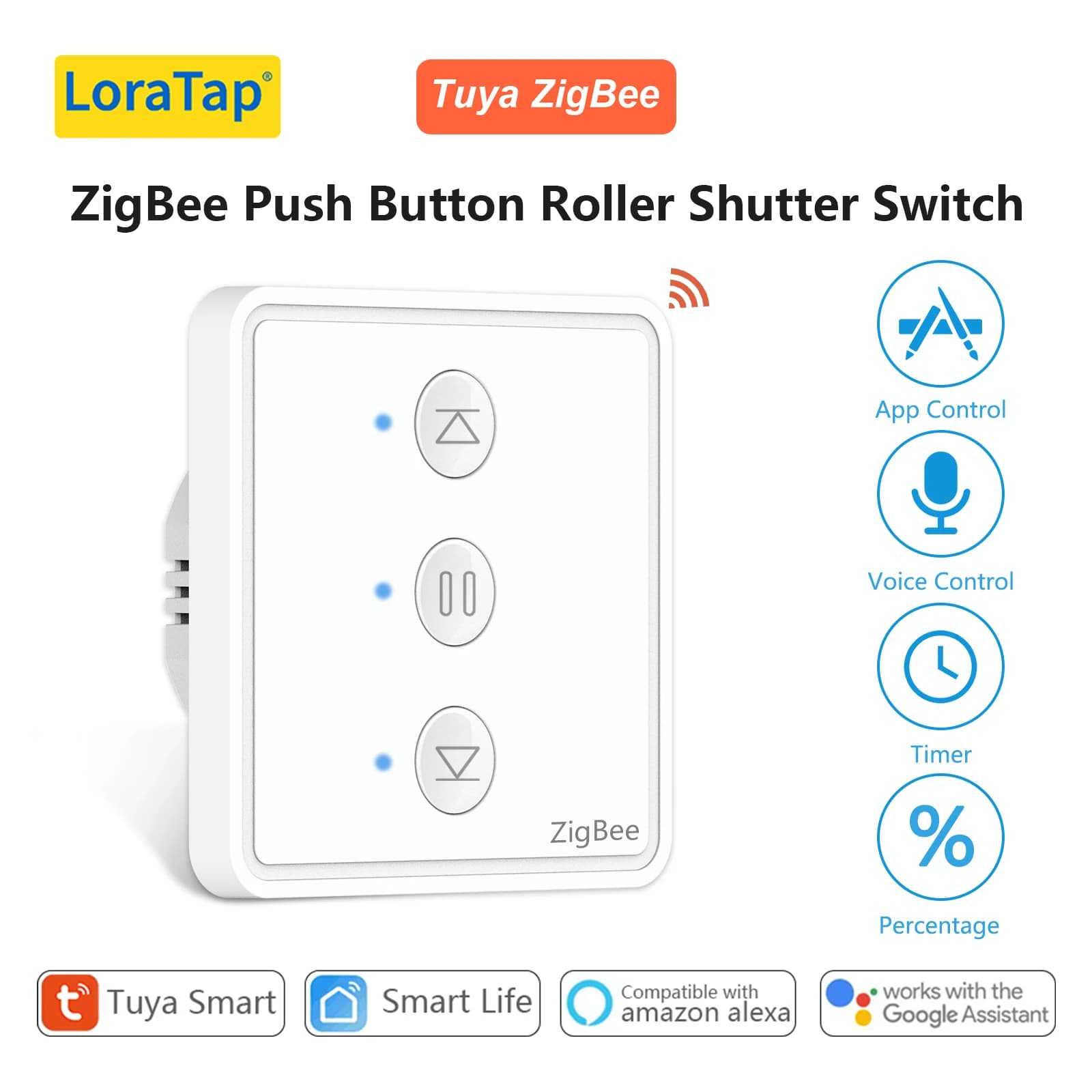 LoraTap Tuya Smart Life ZigBee Tent Button Switch 80*80 percentage The remote control works with Google Assistant Alexa