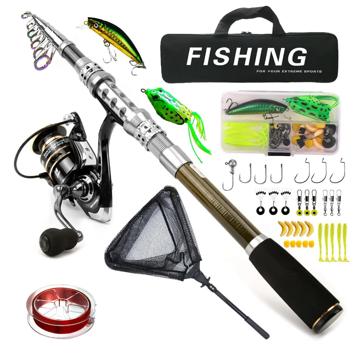 Set di ruote per canna da pesca in carbonio Luya Canna da pesca telescopica con mulinello rotante Set da pesca d'acqua dolce in mare da viaggio