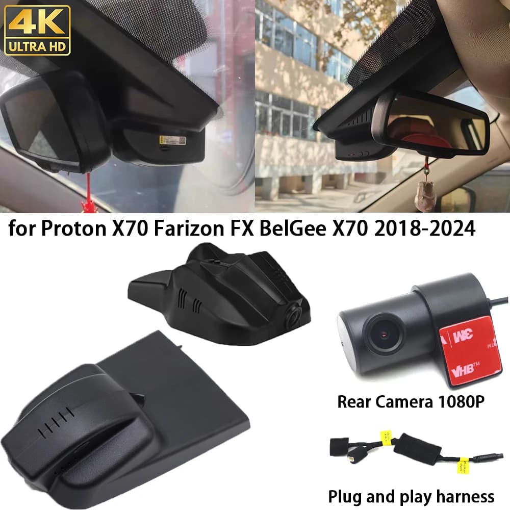 For Proton X70 Farizon FX BelGee X70 2018-2024 4K Dash Cam Front Camera Rear DVR Plug and Play Video Recorder 24 Hours