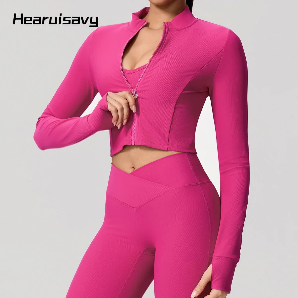 Giacca Sportiva Hearuisavy con Zip, Tinta Unita, Maniche Lunghe per Donna, Top da Yoga, Abbigliamento da Palestra, Asciugatura Rapida, Traspirante, Cappotto Fitness