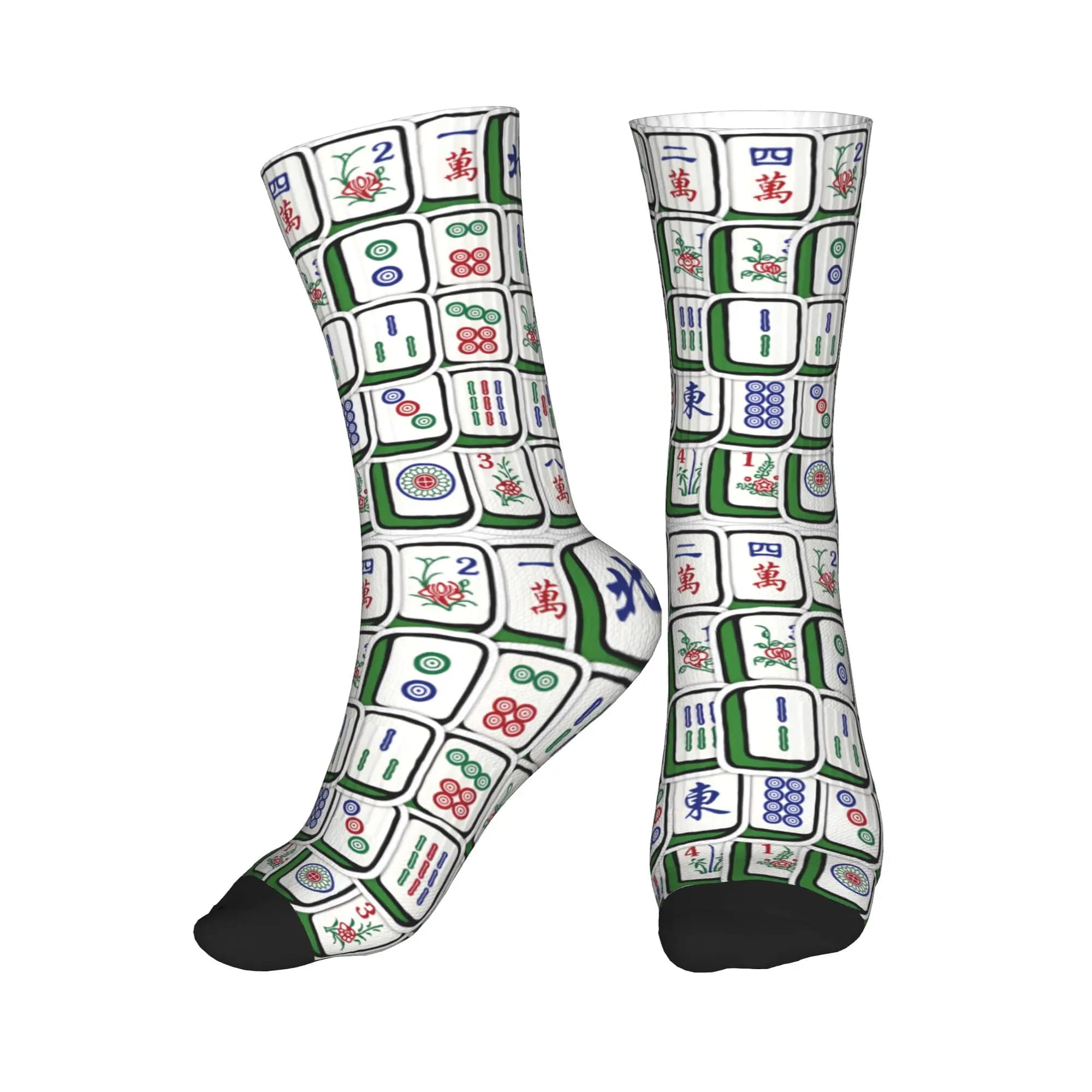 Simpatici calzini da uomo con motivo Mahjong Tile, calzini unisex caldi e traspiranti con stampa 3D