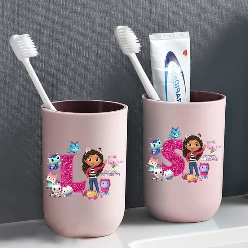 Tazza Portaspazzolino per Bambini Gabbys Dollhouse, Bicchieri per Risciacquo a Forma di Gatto Cartone Animato, Tazze per Risciacquo Orale per Bambine, Portaspazzolino da Bagno ​ Bicchiere d'acqua