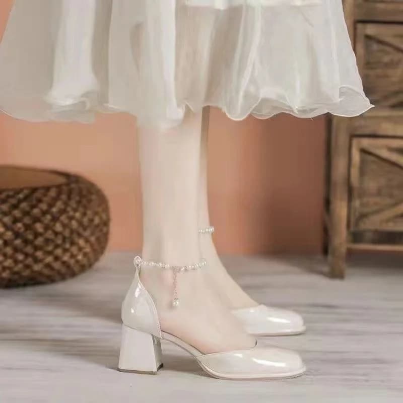 Scarpe da Donna in PU con Punta Quadrata, Tacco Alto 6-8cm, Tacco a Blocco, Punta Aperta, Comode e Antiscivolo per Ufficio e Feste