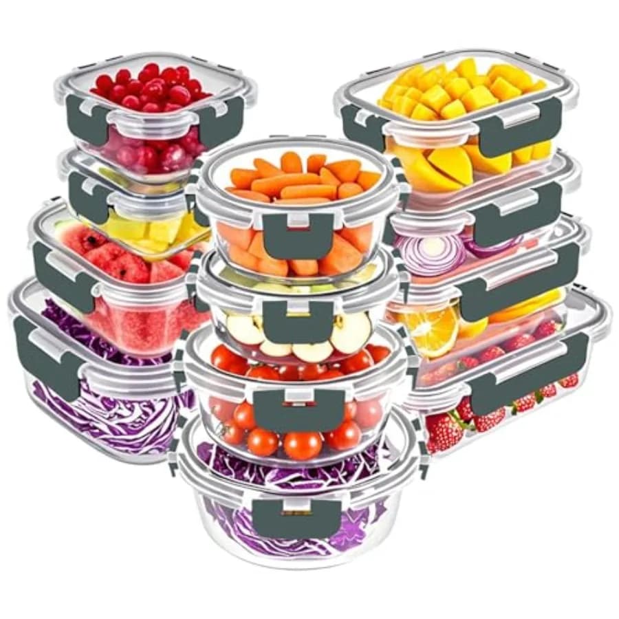 Set di 12 Contenitori in Vetro per Alimenti, Ermetici, per Pranzo e Preparazione Pasti, con Coperchi, Esclusivi di BP