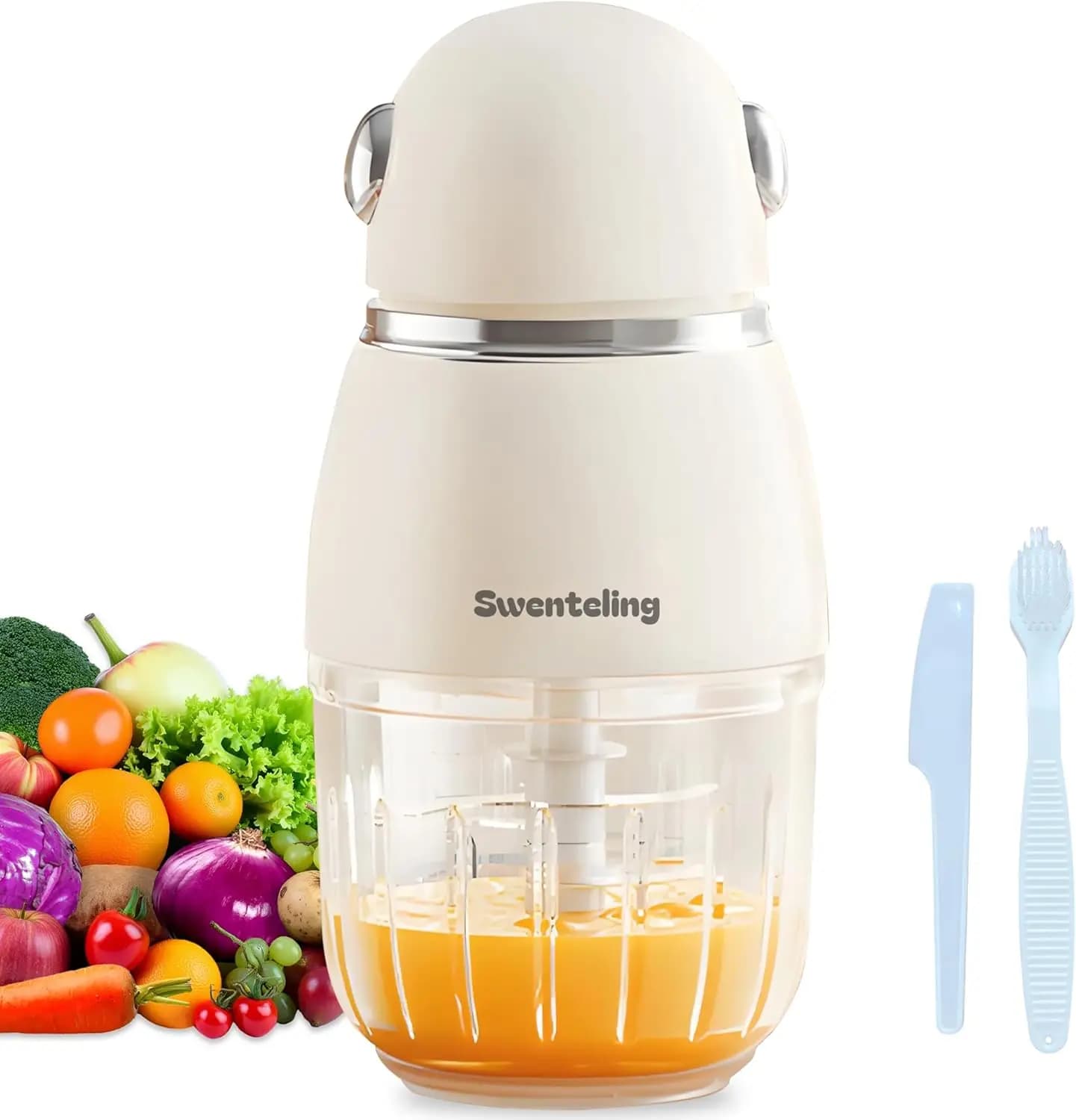 Robot da Cucina per Bambini, Frullatore Bianco Crema, Processore per Puree da 10oz per Frutta Verdura Carne, Senza BPA, Preparazione Rapida