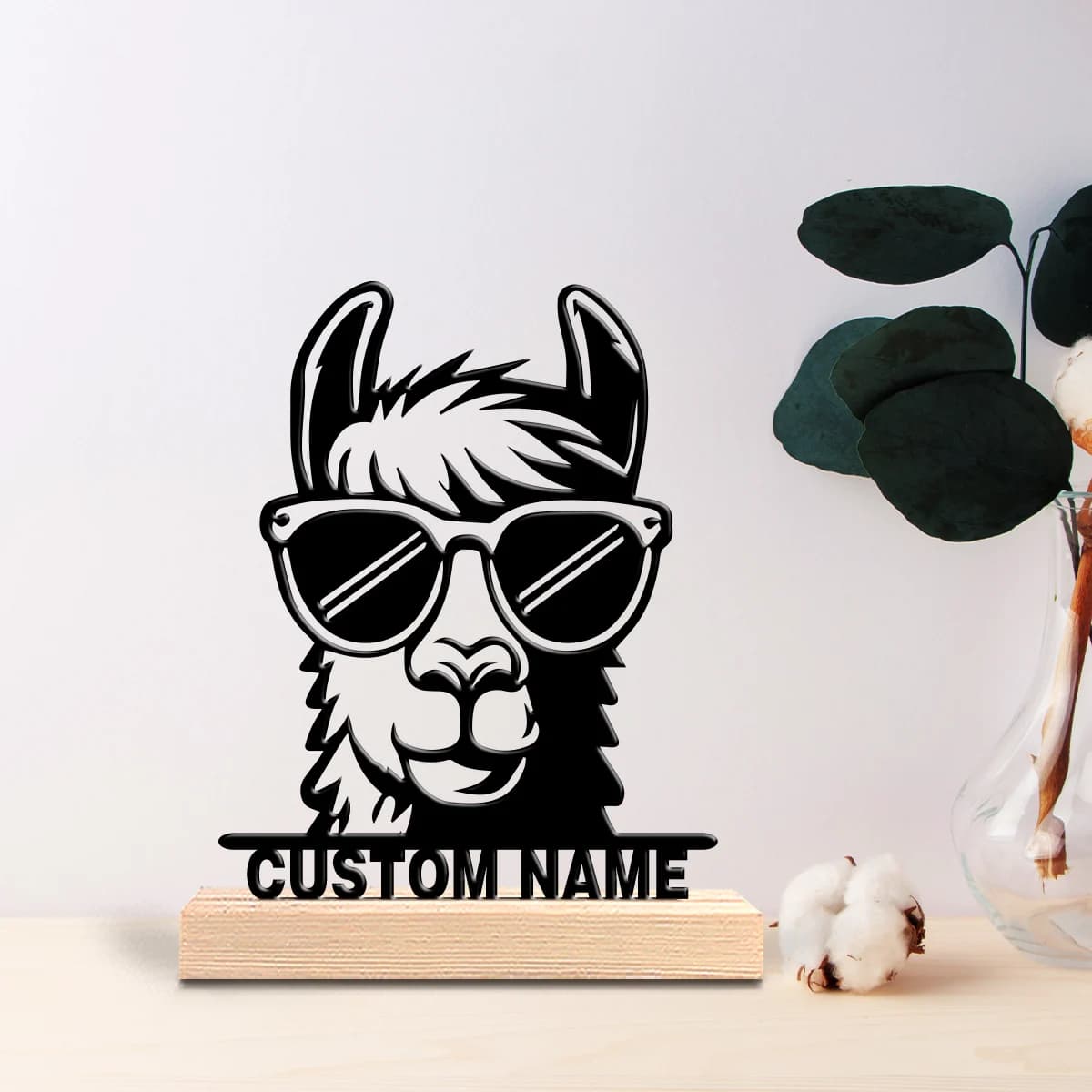 Custom Metal Cammello Statue with Glasses and Wood Base, Theme Decor Travel