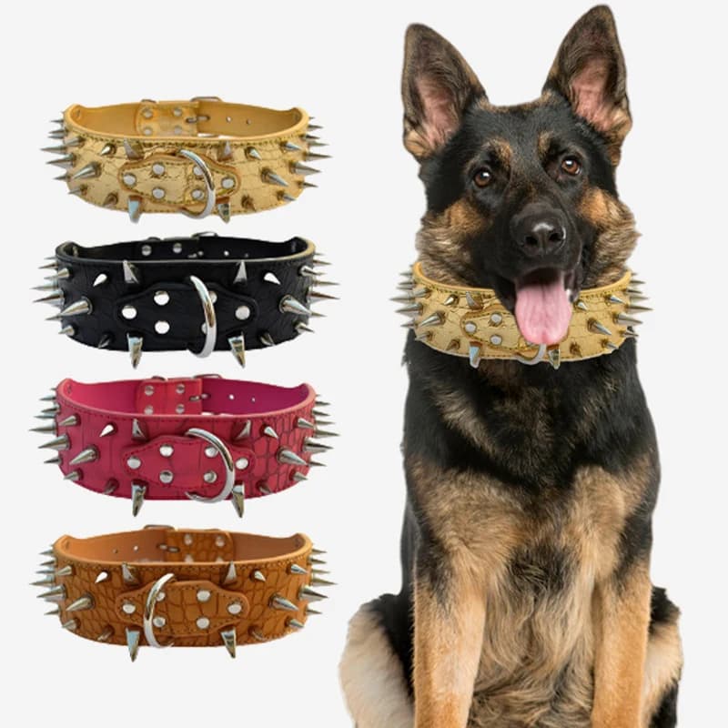 Collare per cani largo regolabile rivetto in pelle PU collari per cani di taglia media collana regolabile per animali domestici con protezione del collo durevole
