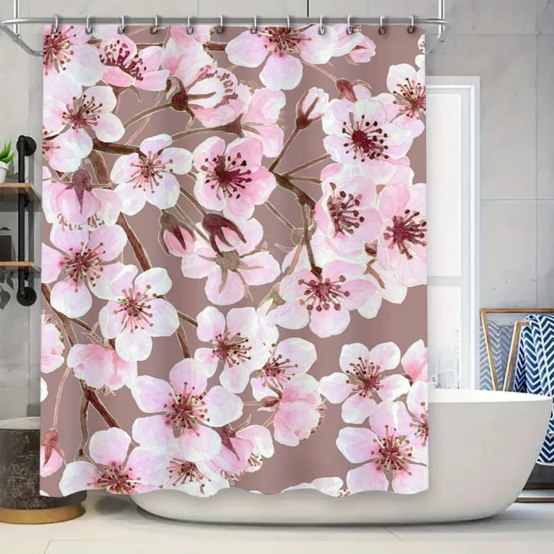 Tenda da doccia con fiori di ciliegio Rosa Bianco Stampa floreale Decorazioni per la casa Finestra del bagno Schermo privacy 72x84 pollici (183 cm x 213 cm)