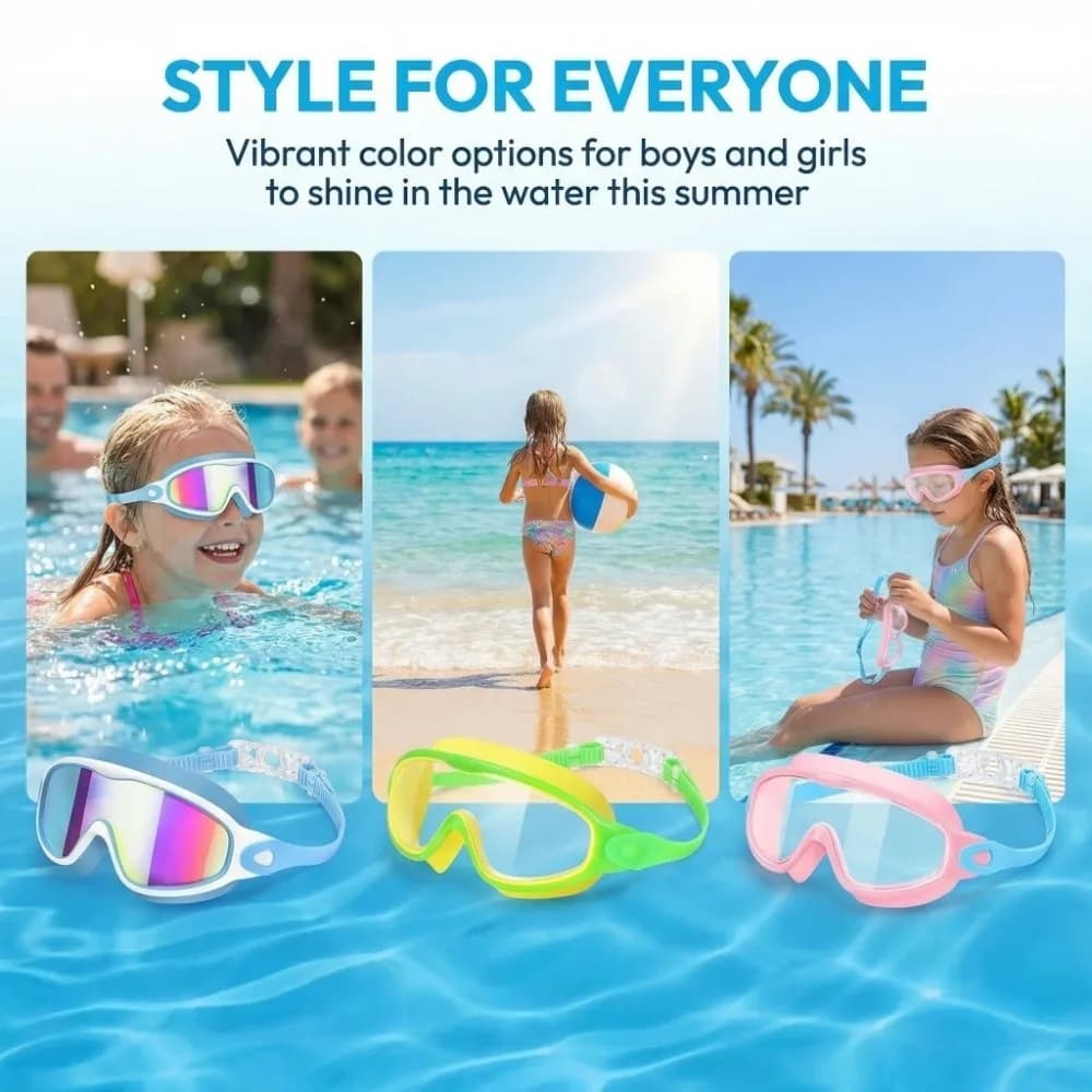 Pack of 2 swimming glasses with integrated ear plugs, adjustable with nasal clips, mirror coating, comfortable and waterproof