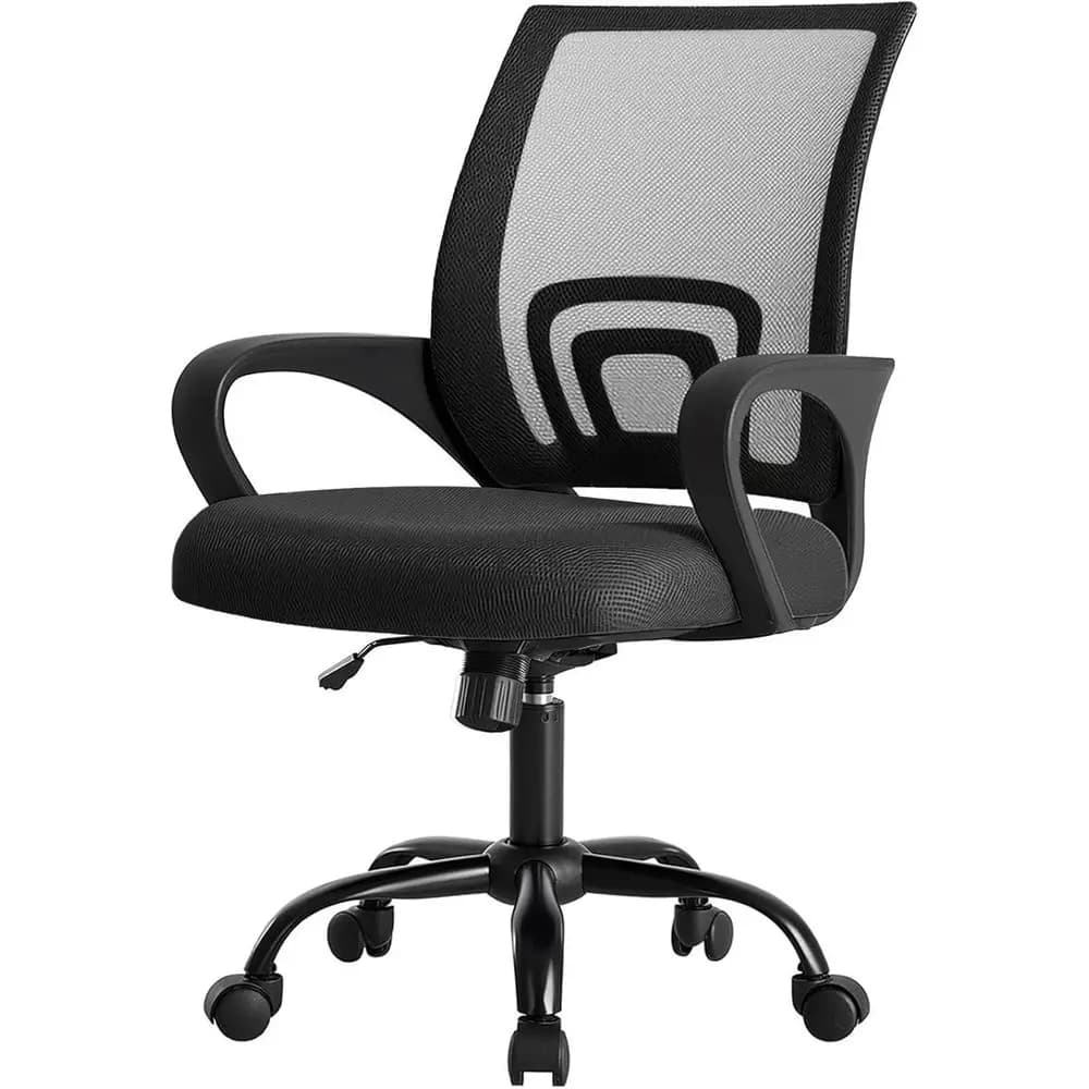 Sedia da Ufficio Ergonomica in Rete con Supporto Lombare, Funzione Dondolo, Altezza Regolabile, Braccioli Fissi, Adatta per Computer, Gaming, Riunioni