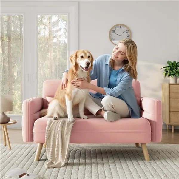 Divano a Due Posti in Tessuto Stile Mid-Century con Cuscini Lombari per Camera da Letto e Soggiorno
