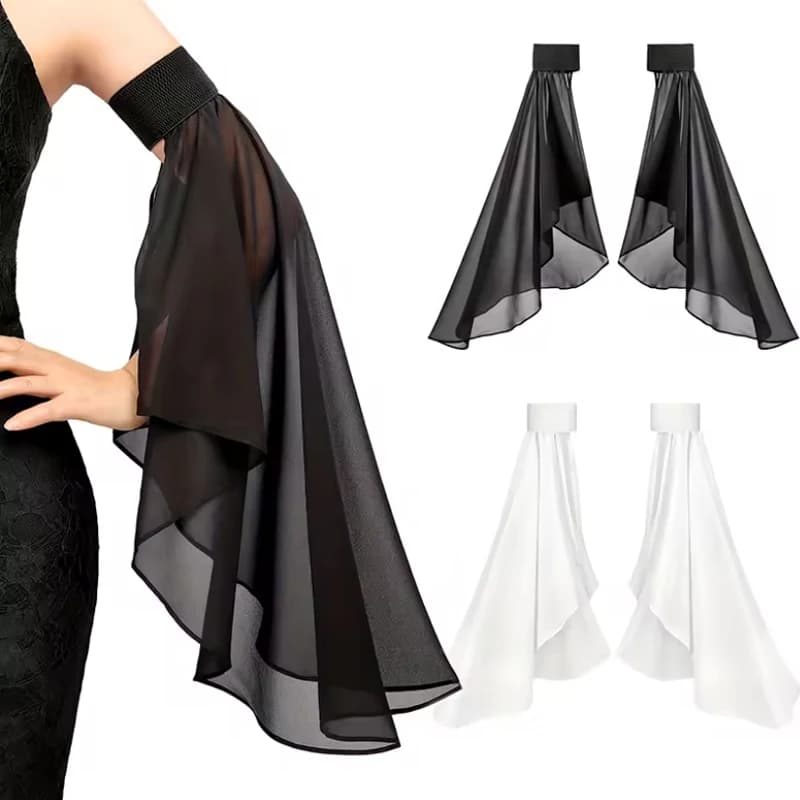 1 Paio di Coprispalle Lunghi in Tulle da Donna, Protezione Solare, Decorativi, Rimovibili, in Chiffon Trasparente, Guanti, Accessori per Abiti da Sposa e Costumi