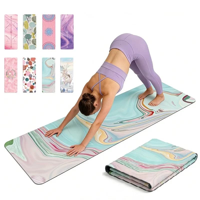 Tappetino Yoga in Gomma Stampato Effetto Scamosciato, Pieghevole, Antiscivolo, Resistente all'Usura, Ultra Sottile, 68/80cm*1.5mm