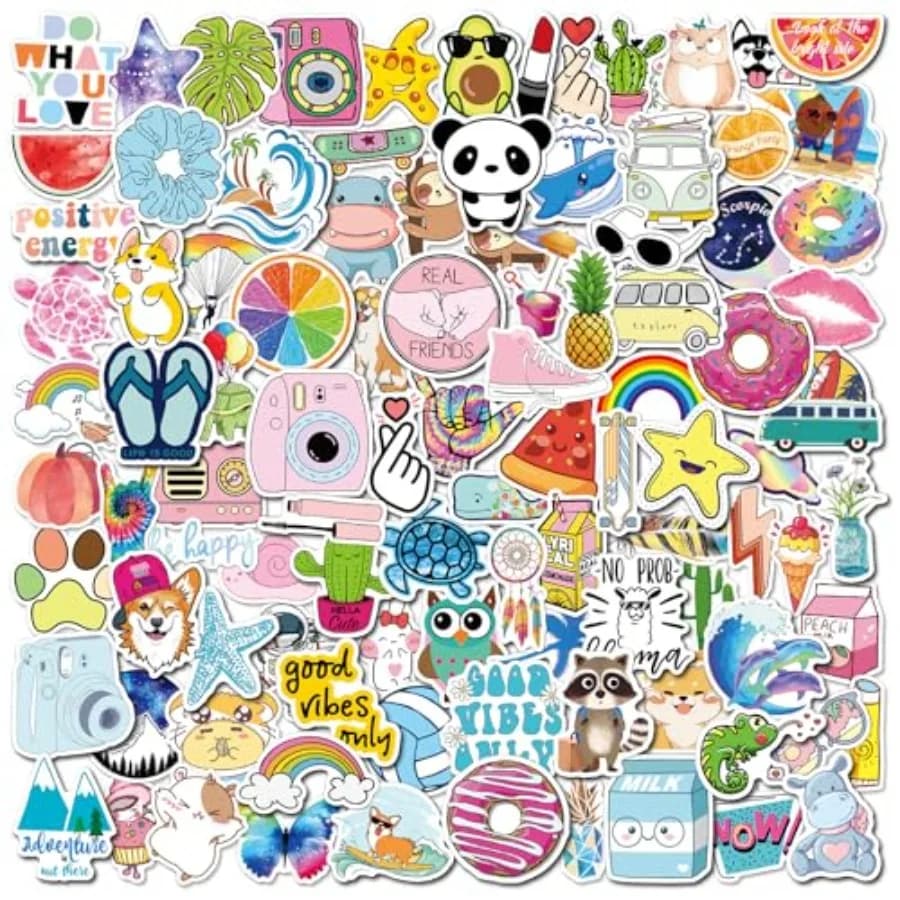 100 Wall stickers Water bottles, Colorful Aesthetic Stickers Waterproof in Guitar Vinyl, Notebook, Laptop, Phone Case, Skateboard