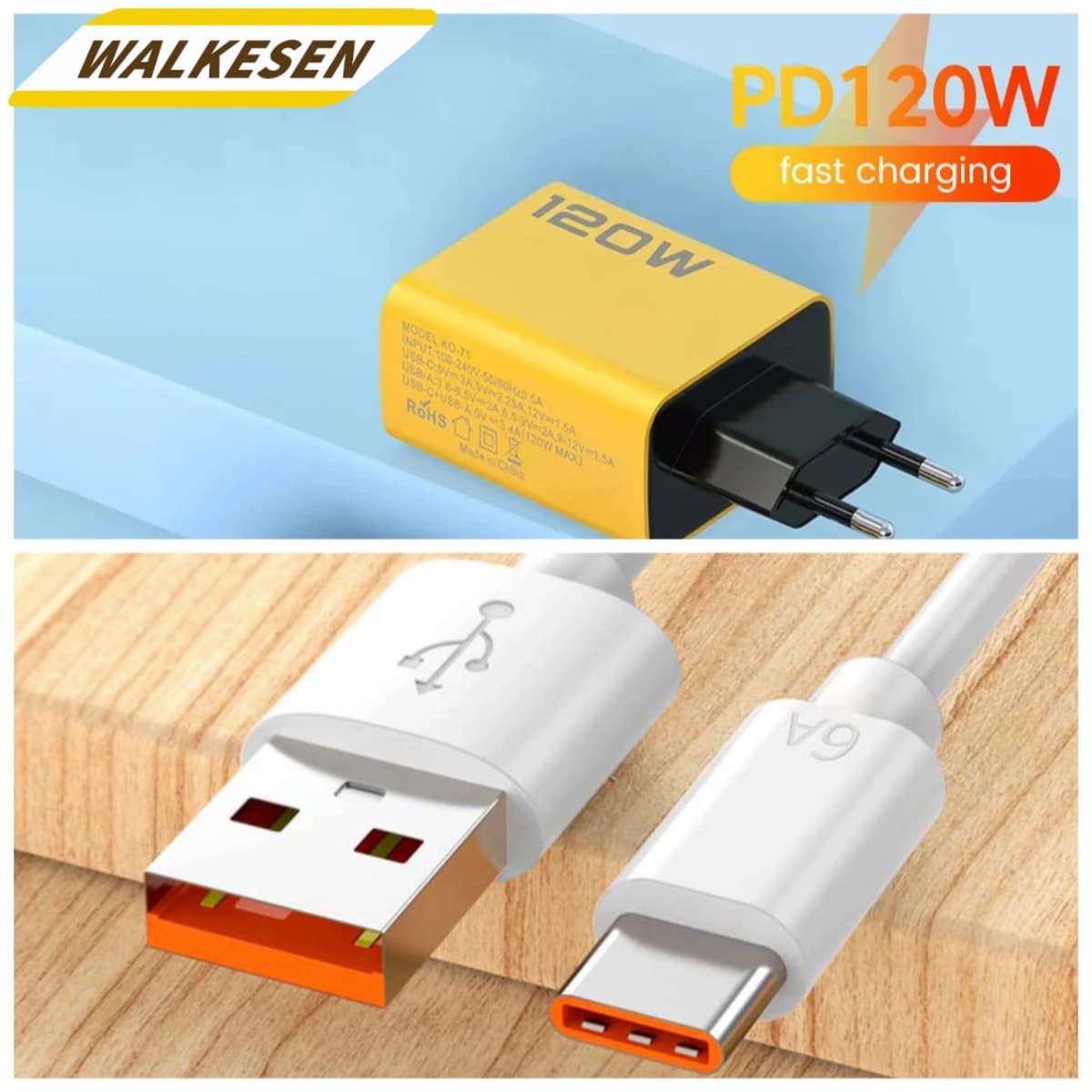 6A Quick Charging USB Type C Cable with 120 W Charger for iPhone Huawei Honor Xiaomi OPPO VIVO Quick Charger Cables for Android Phone