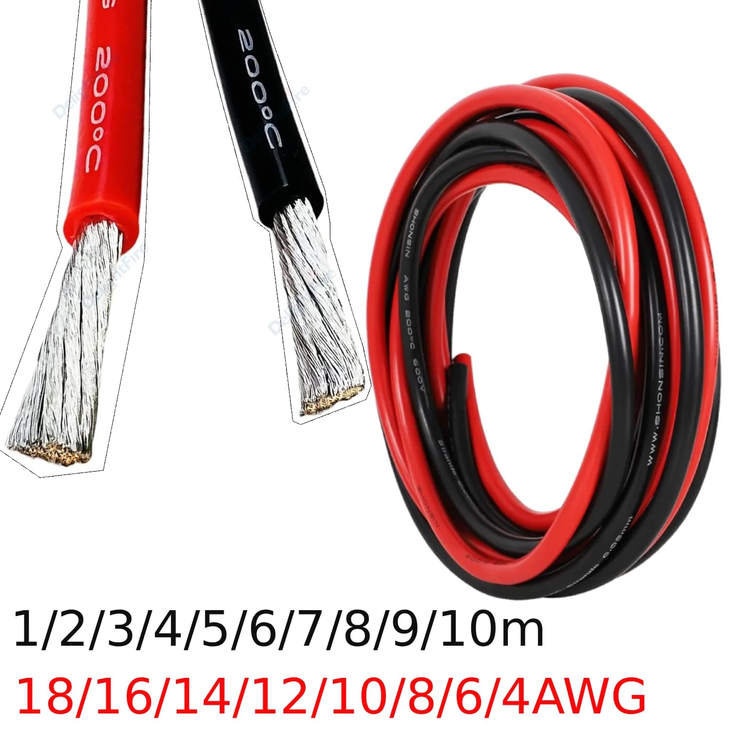 Cavo in silicone rosso nero resistente al calore 18 16 14 12 10 8 6 4 AWG Cavi di collegamento in silicone per batteria inverter pannello solare per auto
