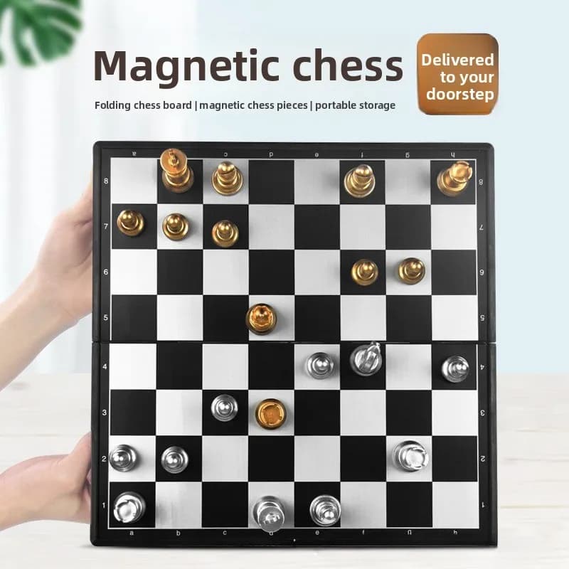 Magnetic Gold Silver Chess Set Folding Chess Board Game Portable International Chess Set for Travel Family Party Collection Gift
