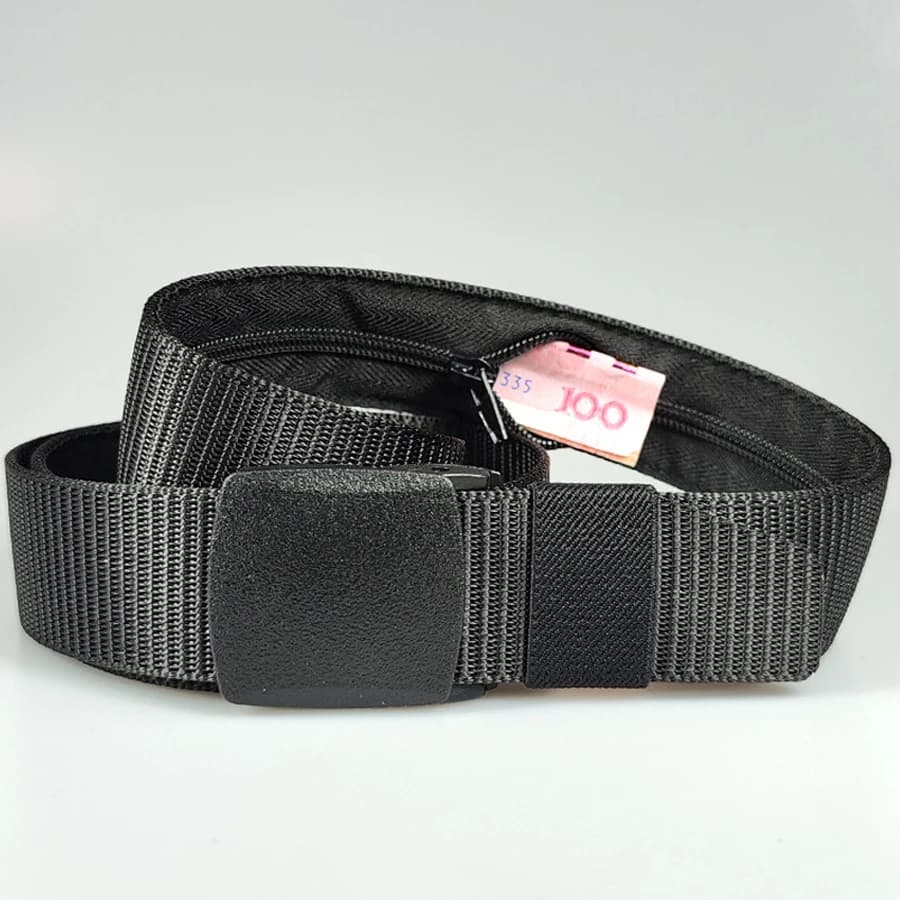 Cintura da viaggio antifurto per contanti per uomini e donne Marsupio con cinturino per soldi nascosto Portafoglio portatile sicuro Sprots Nero 3,8 cm di larghezza