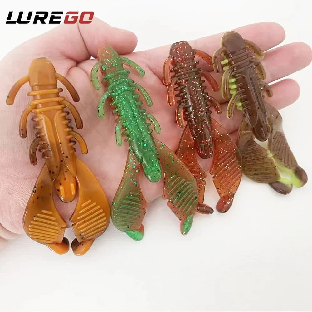 3 Pezzi Esche Morbide a Forma di Gambero da 9,3 cm con Sonaglio Integrato, Esca da Pesca Robusta per Bass con Vibrazione Sonora, Gambero in Plastica Morbida