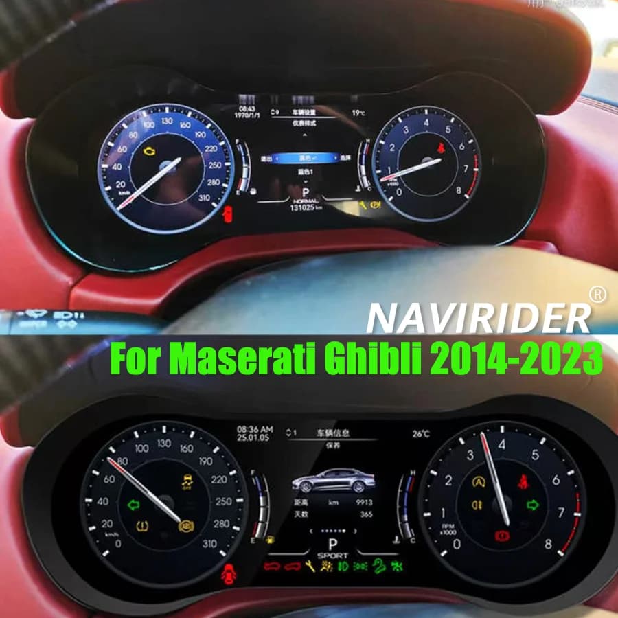 Quadro strumenti LCD Smart Linux per Maserati Ghibli 2014-2023 Aggiornamento tachimetro ad alta risoluzione con display di navigazione MAP