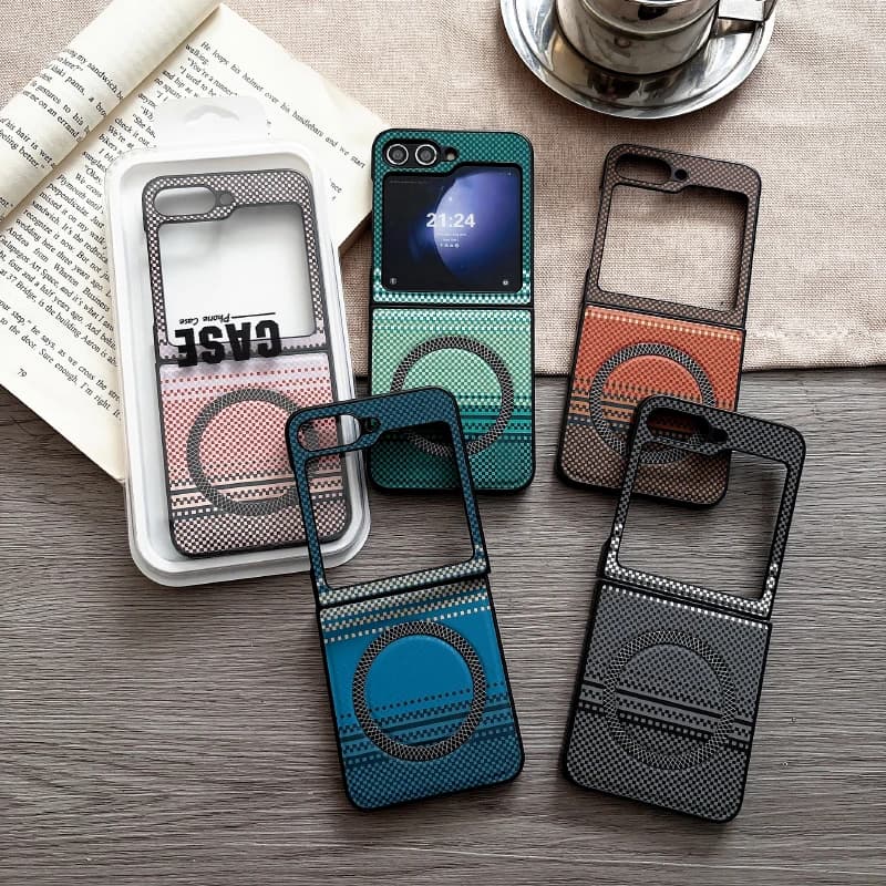 For Magsafe Magnetic Hard PC Adhesive Weaving Pattern Artificial Leather Phone Case For Samsung Galaxy Z Flip 8 7 6 5 4 3