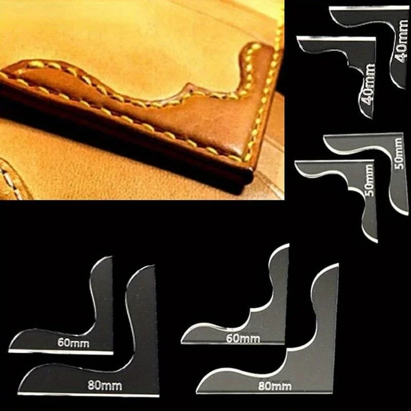 Set di 8 Stencil in Acrilico per Decorazione Angoli di Portafogli, Modello per Lavorazione del Cuoio, Strumento per Cucito Artigianale, 4 Misure