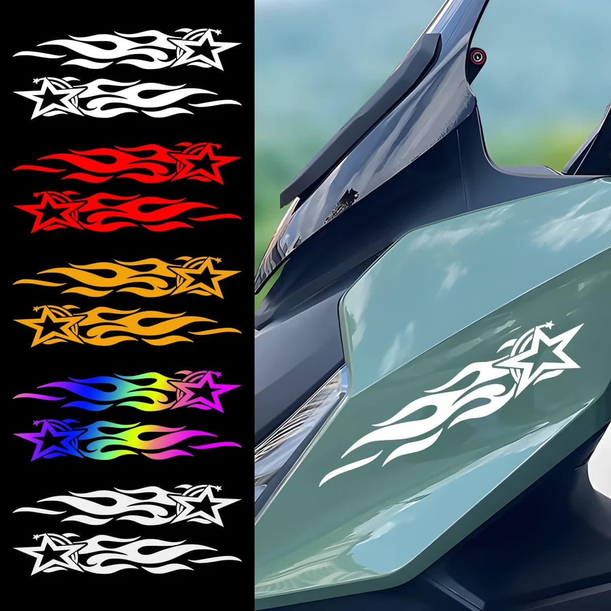 2 pezzi Flame Star adesivo moto serbatoio carburante per auto casco riflettente adesivo in vinile impermeabile accessorio per QJMOTOR CFMOTOR YAMAHA