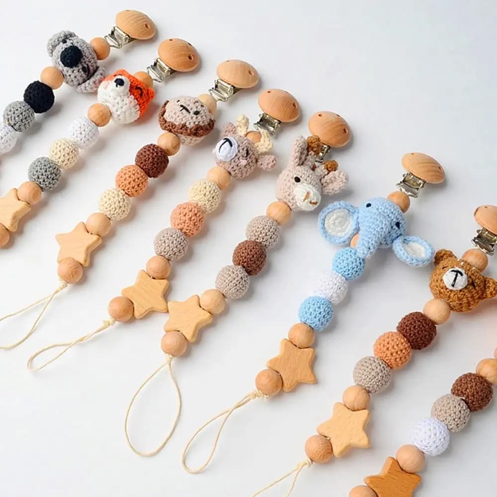 Clip per ciuccio per bambini animali dei cartoni animati con custodia per neonati porta ciuccio Anti-goccia catene per succhietto supporto fittizio in legno di faggio