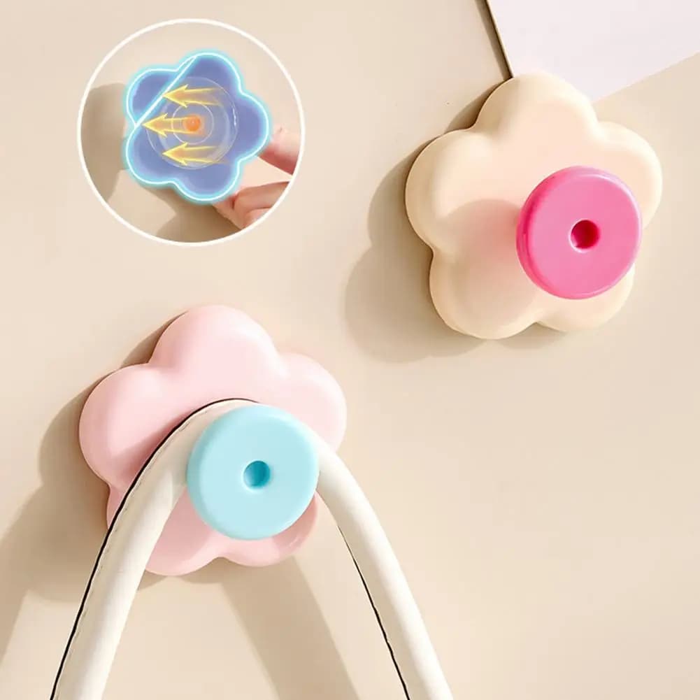 Safe Cabinet Hook No Damage Cabinet Hook Flower Shape Suction Cup Hooks No-drill Plastic Cabinet Handles Rotatable for Kitchen