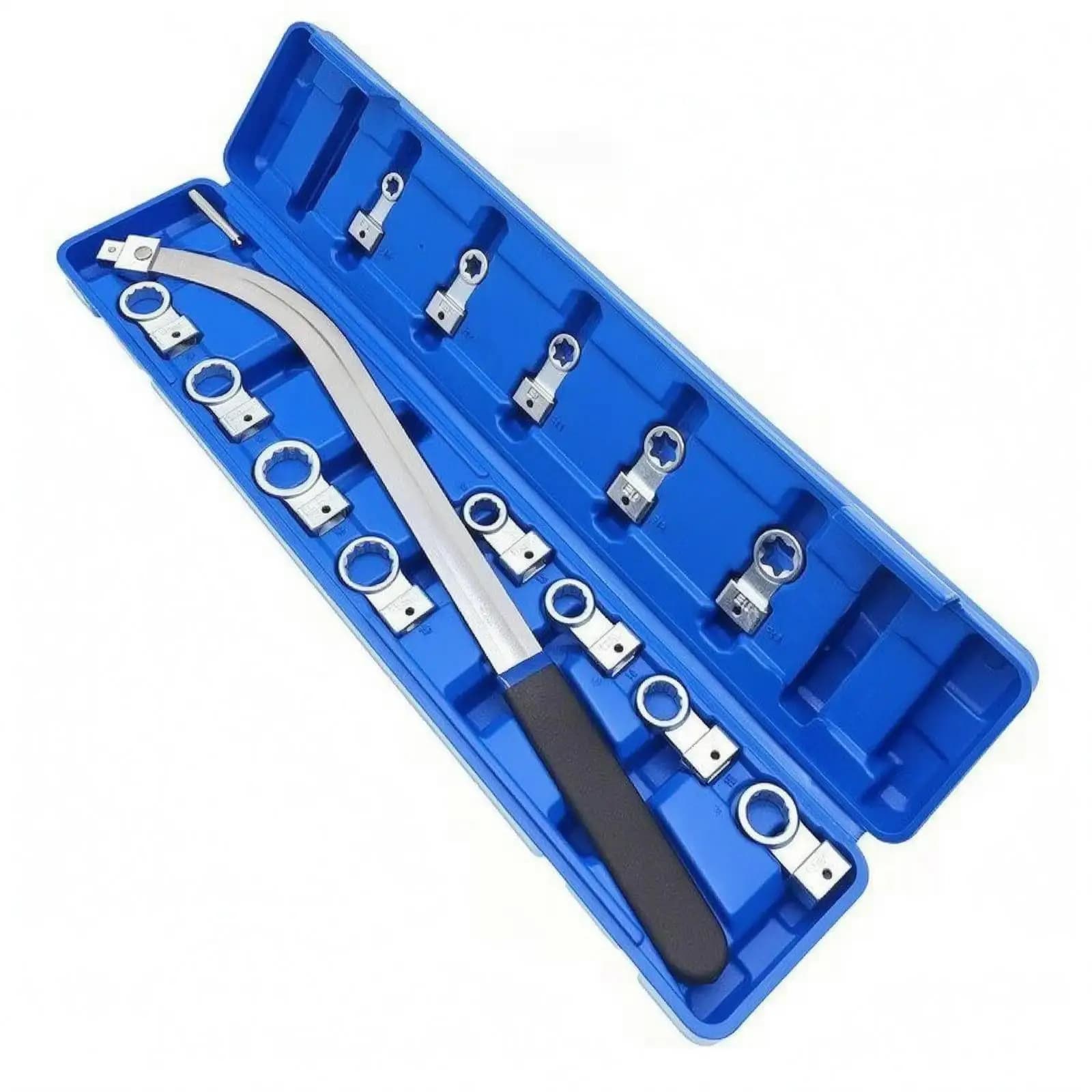 15 Pieces Engine Belt Adjusting Wrench Kit Rectangular Case Curved Handle Wrench Kit Black Grip