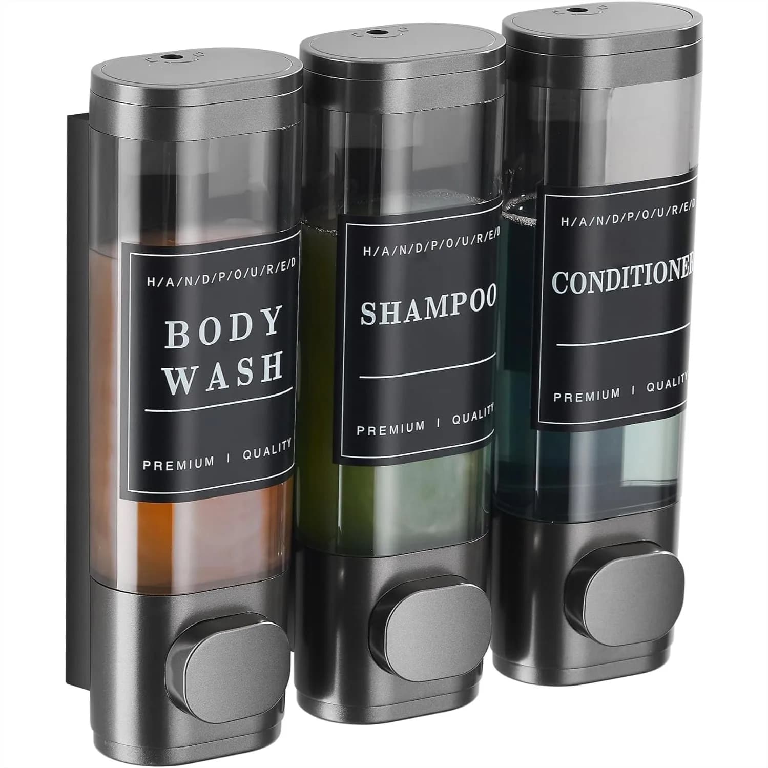 Dispenser di Sapone per Doccia a Parete Senza Foratura, Erogatore di Shampoo e Balsamo per Bagno e Hotel, 3x300ml con Etichette
