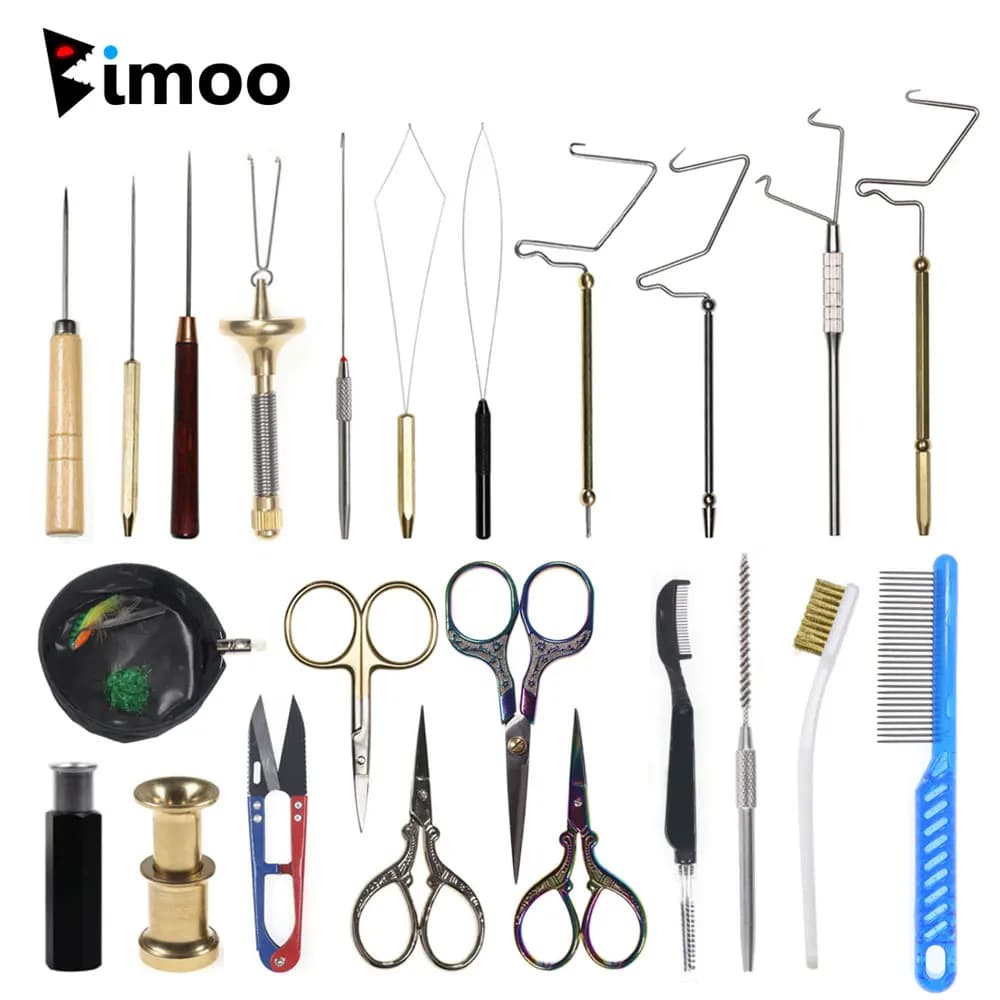 Bimoo Fly Tying Tool Frusta Finitore Bobina Infila Forbici Spazzola per doppiaggio Doppiatura Twister Capelli Impilatore Bodkin Ago Pettine