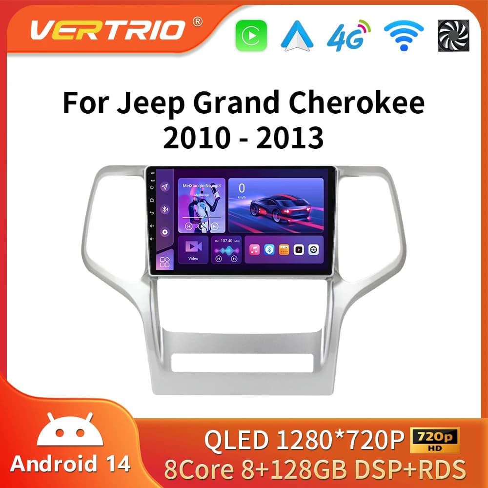 Android 16 For Jeep Grand Cherok 2008 - 2013 Car Radio Navigation GPS Multimedia Video Player Stereo Wireless Carplay Auto Wifi