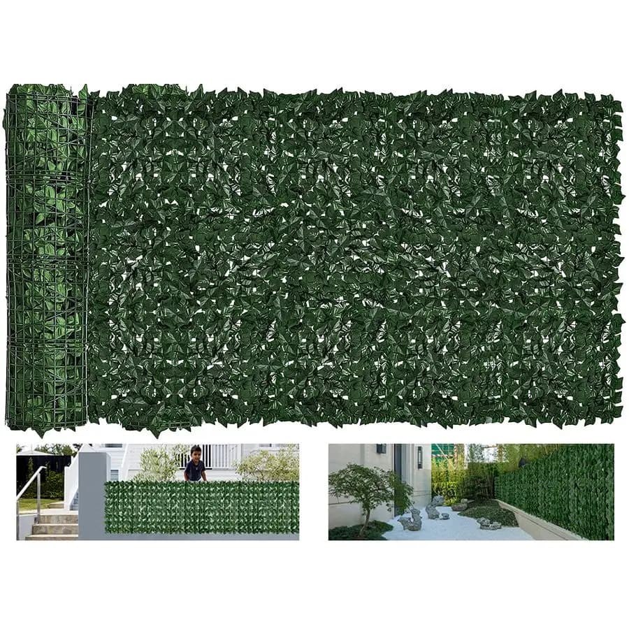 Ivy privacy screen, extendable, for outdoors, in artificial hedge, plastic green leaf roll, for patio, climbing plants, synthetic grass