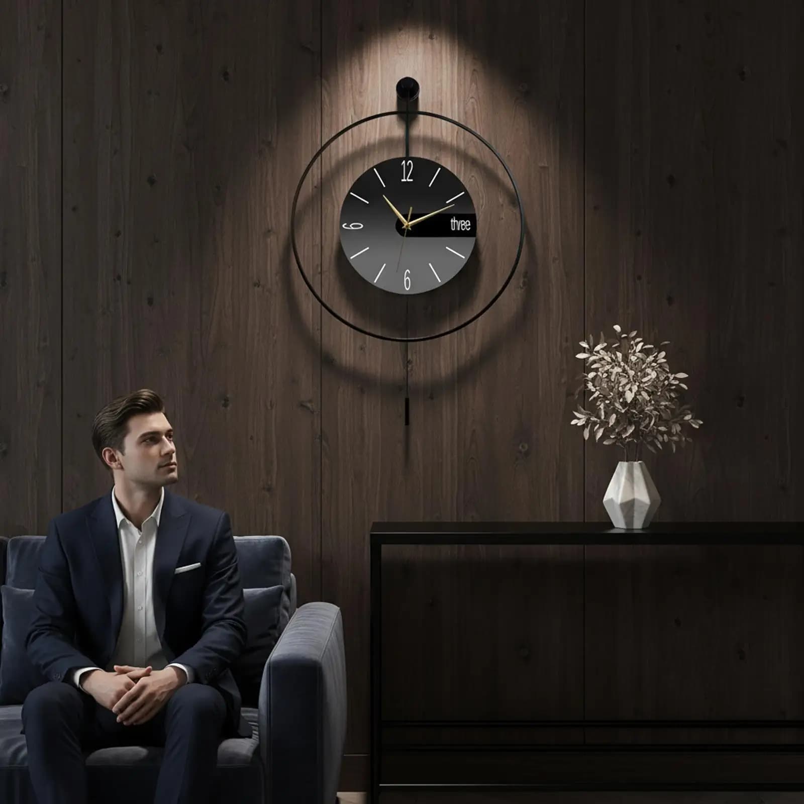 Orologio da parete rotondo, leggero, facile da leggere, lussuoso, silenzioso, senza ticchettio, decorazione per bagno, camera da letto, casa