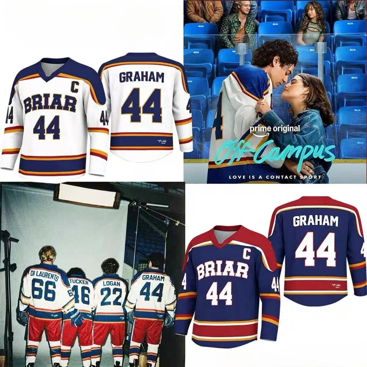 TV Off Campus Briar University Hockey Jersey Graham 44 22 DI LAURENTIS 66 Tucker46 Cosplay T-shirt Men Women Long Sleeve Tee
