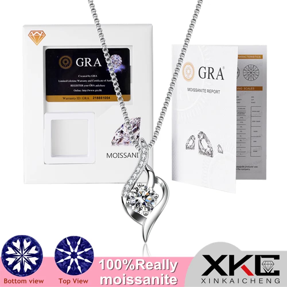 GRA moissanite pendant necklace lady fashion six claw box chain holiday jewelry gift