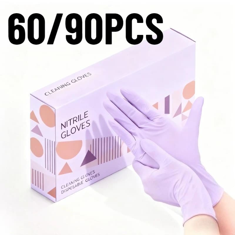 Guanti monouso in nitrile viola chiaro 60/90 pezzi per guanti per la pulizia quotidiana domestica per strumenti di bellezza per parrucchieri e pulizia