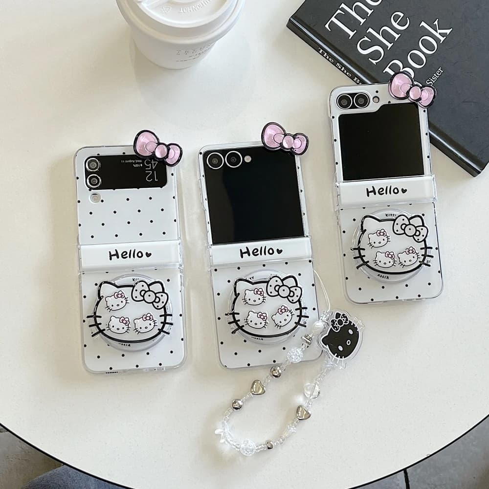 Cover per Samsung Galaxy Z Flip 7 6 5 4 con supporto magnetico Magsafe e ricarica wireless, design simpatico cartone animato Sanrio Hello Kitty