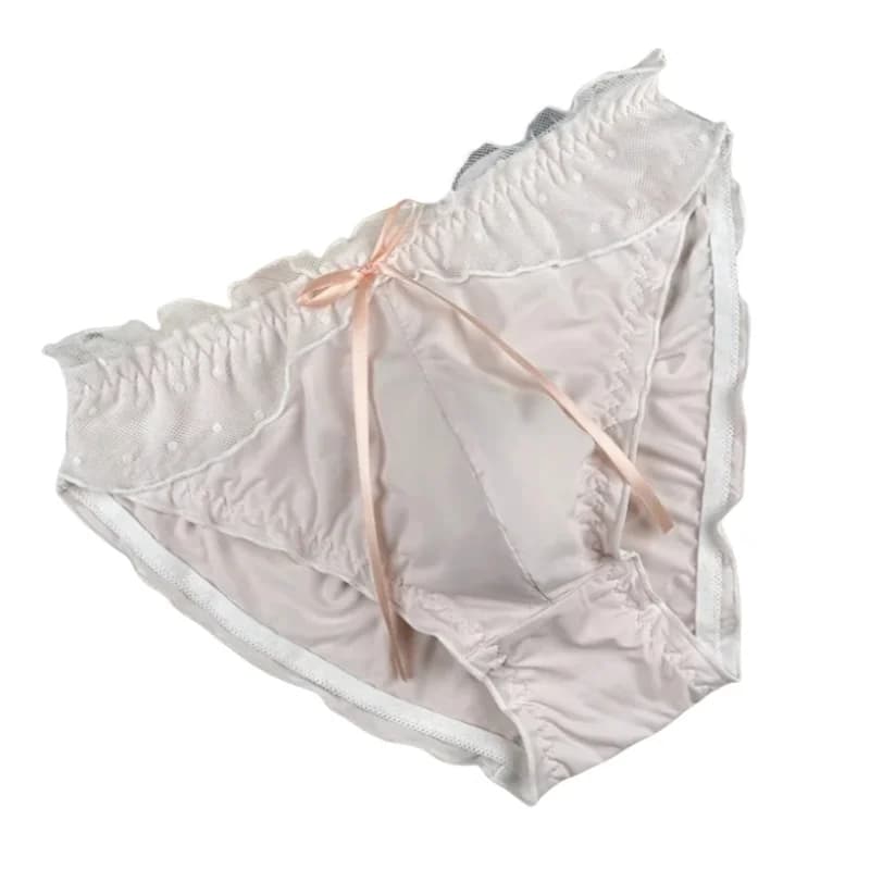 Comfortable Breathable Lace Underwear Sissy Private Party Panties BF, Men's Sexy Briefs Ice Silk Ruffles Triangle Briefs