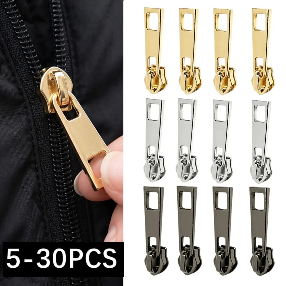 5/10/30Pcs 5# Sliver Zipper Slider Heads for Nylon Zippers Tape Bags Decor Zip Puller Repair Kits DIY Garment Sewing Accessories