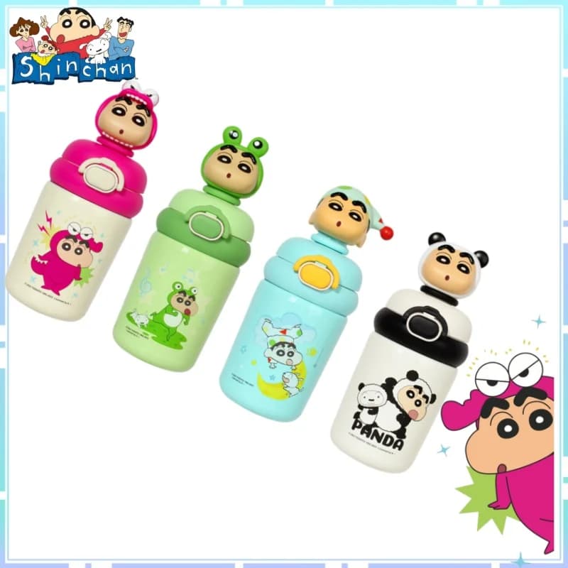 Borraccia Termica Crayon Shin-chan con Beccuccio e Cannuccia, Simpatica Tazza da Viaggio Portatile a Tema Anime, Regalo per Fan