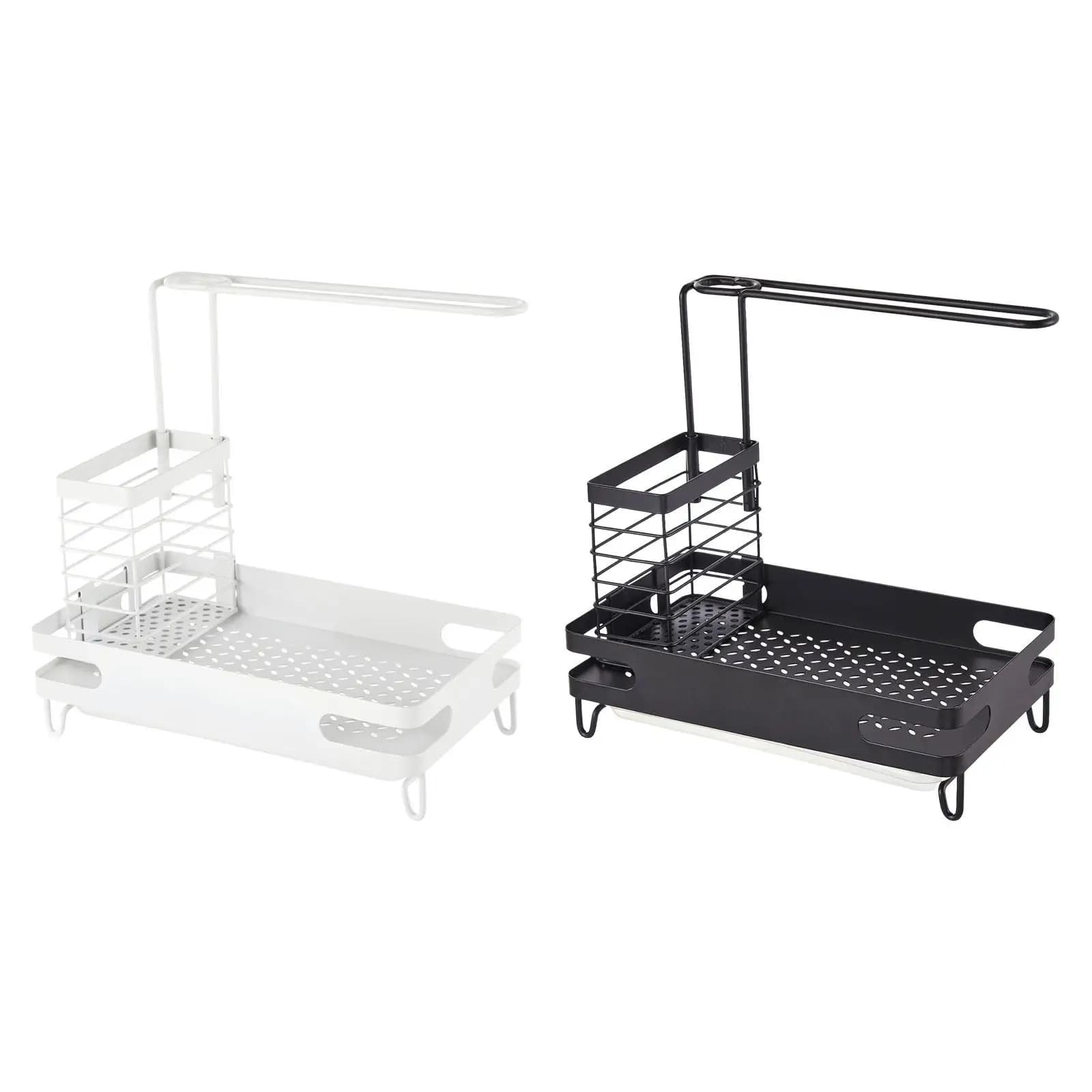 Organizzatore per lavello da cucina con supporto per spugna, supporto per dispenser di sapone con spazzola per piatti in spugna metallica antiruggine per lavello da cucina