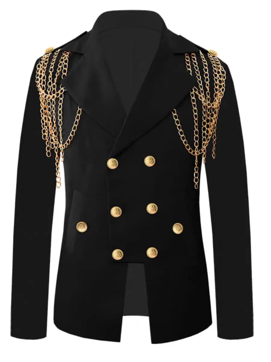 Giacca reale a catena militare stile moda Blazer casual doppiopetto da uomo Spettacolo per feste Abito da spettacolo teatrale
