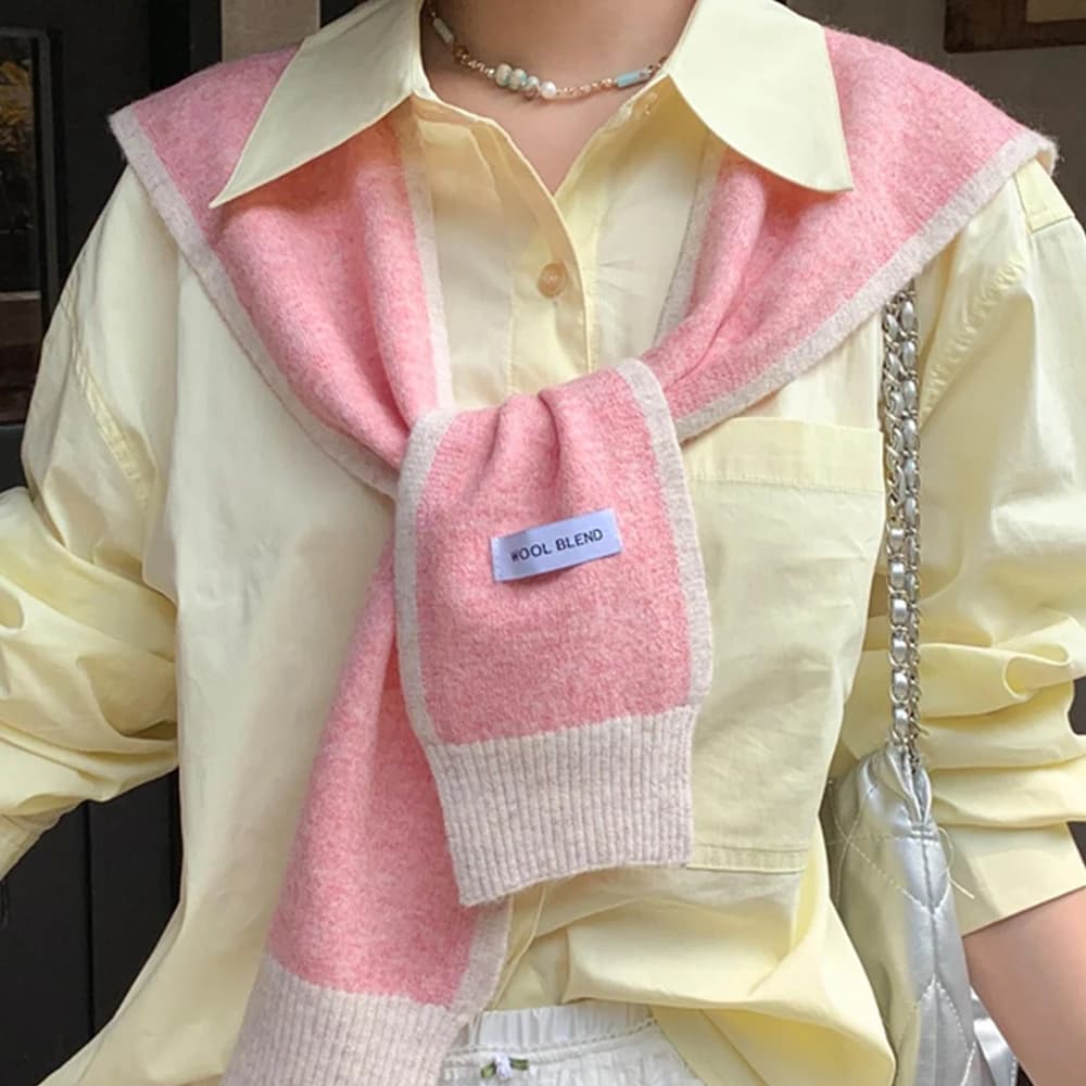 1pc Fashion Casual Knitted Shoulder Scarf Shawl High-end Versatile Multi-functional Women Color Blocked Shawl