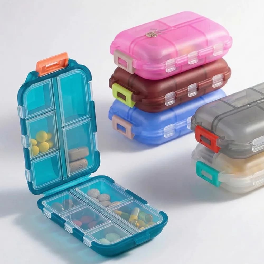Nuovo Contenitore Portatile Premium Mini a 10 Scomparti per Pillole da Viaggio, Organizzatore per Compresse, Vitamine, Medicinali, Oli di Pesce